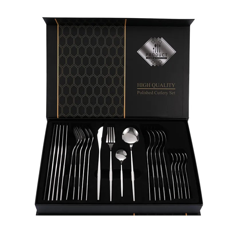 1010 stainless steel tableware 24-piece golden steak knife, fork and spoon gift box Western tableware suit
