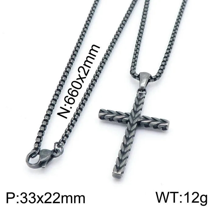 Wholesale Jewelry Hip-Hop Vintage Style Cross Titanium Steel Plating Pendant Necklace None