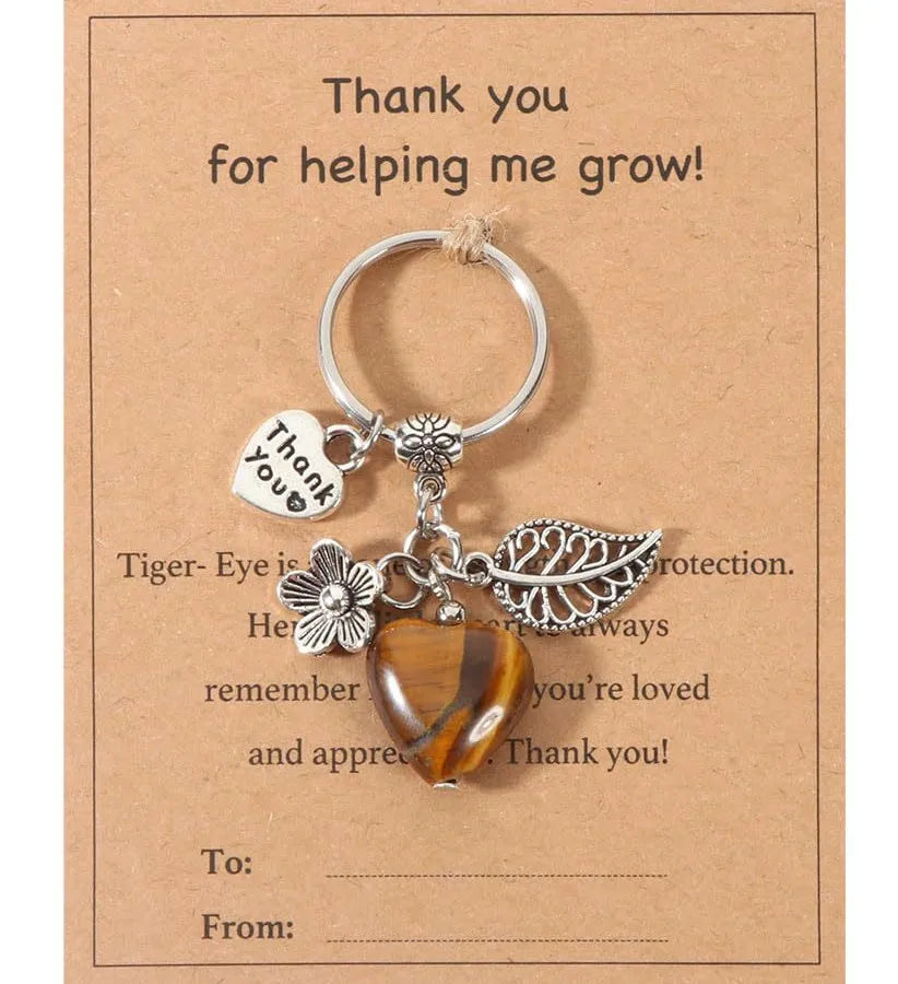 Crystal Heart Keychain Thank You Teacher Flower Leaf Purple Crystal Pink Quartz Keyring Crystal Heart Shaped Keychain Pendant