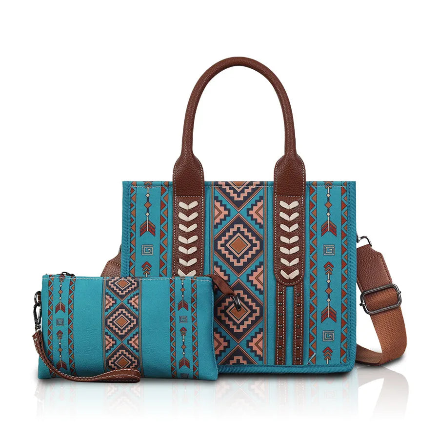 Women's Medium Canvas Stripe Vintage Style Square Zipper Bag Sets Handbag