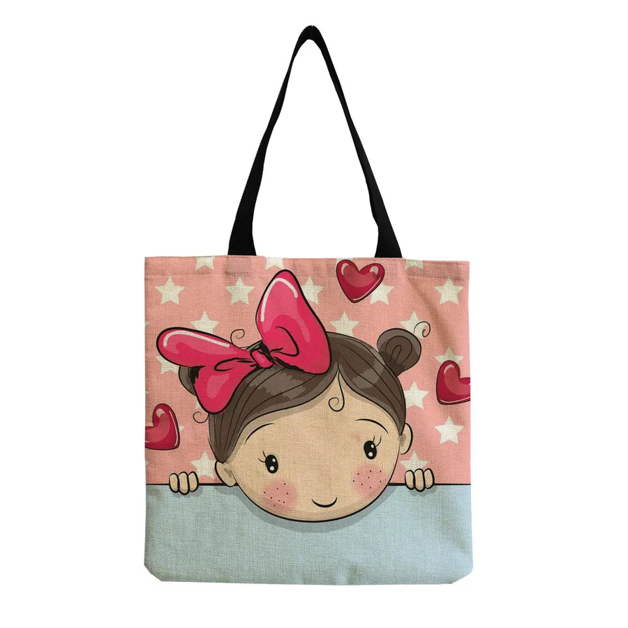 Women's Cute Animal Cartoon Linen Shopping bags