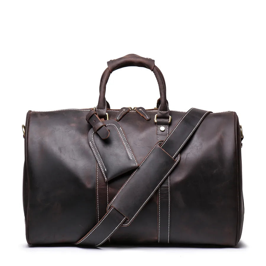 Luojia Men's Genuine Leather Travel Bag Crazy Horse Leather Duffel Bag Top Layer Cowhide  Retro Large Capacity Crossbody Bag Trendy