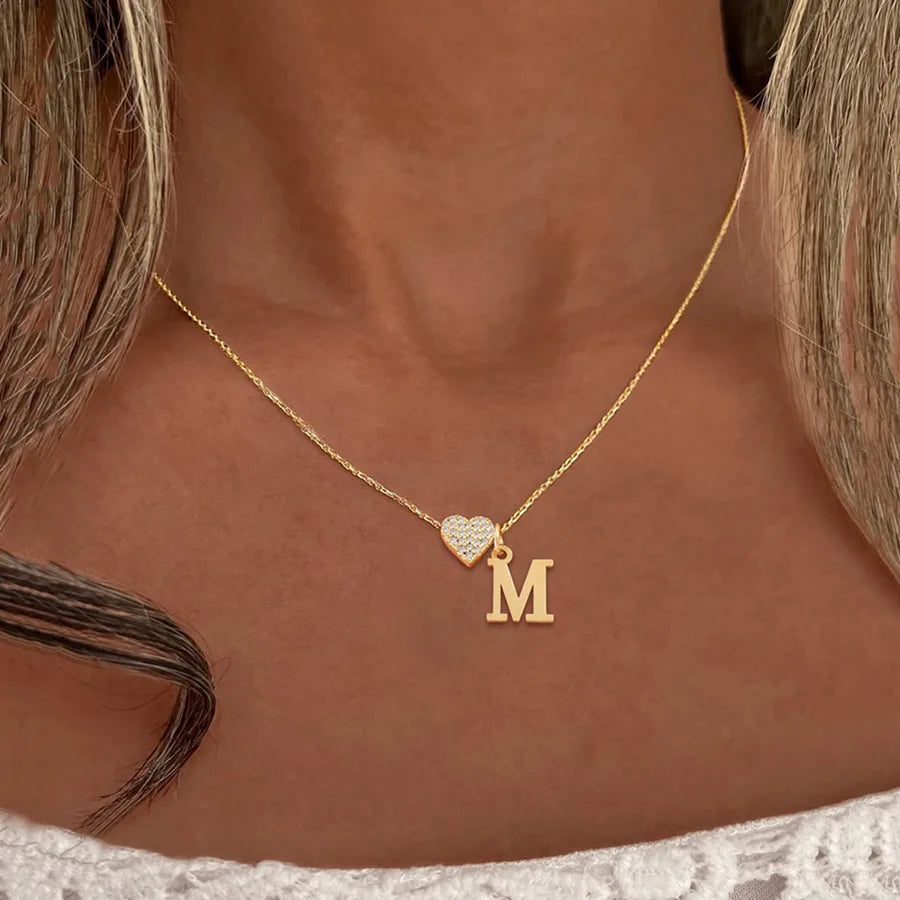Wholesale Jewelry Elegant Simple Style Classic Style Letter Heart Shape 201 Stainless Steel 304 Stainless Steel Copper Zircon cable chain Pendant Necklace