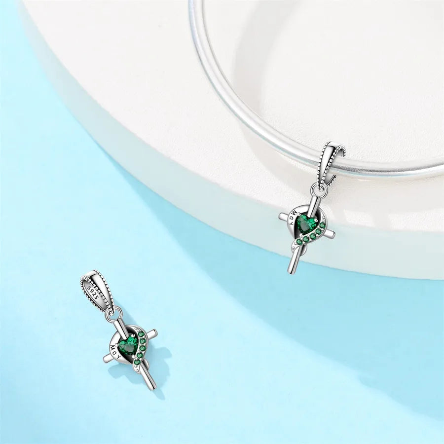 New 925 Sterling Silver Charm Birthstone Pendant DIY Jewelry Bracelet Accessories Attractive Cross Design Original Design