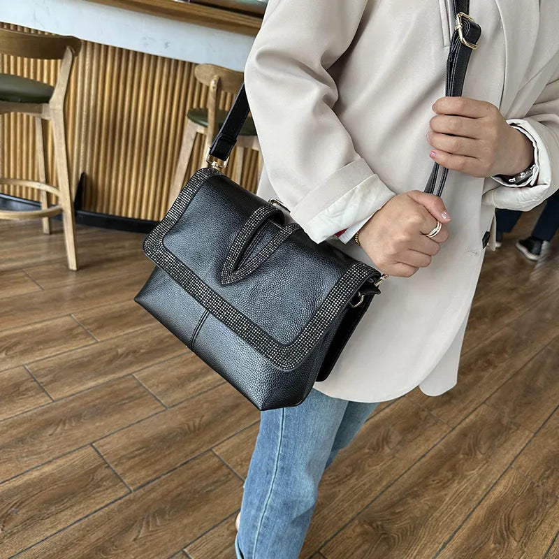 Hot Drilling Women's Bag Handbag   Elegant Leather Shoulder Bag Fashionable Casual  Large Capacity Crossbody Bag