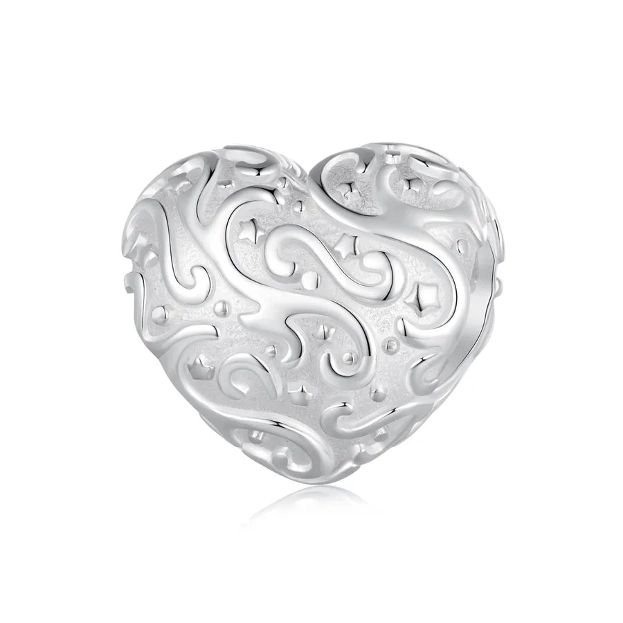 Aifule  Hot Heart-Shaped Pattern DIY Beaded S925 Sterling Silver Ornament Beads Accessories Wholesale Scattered Beads