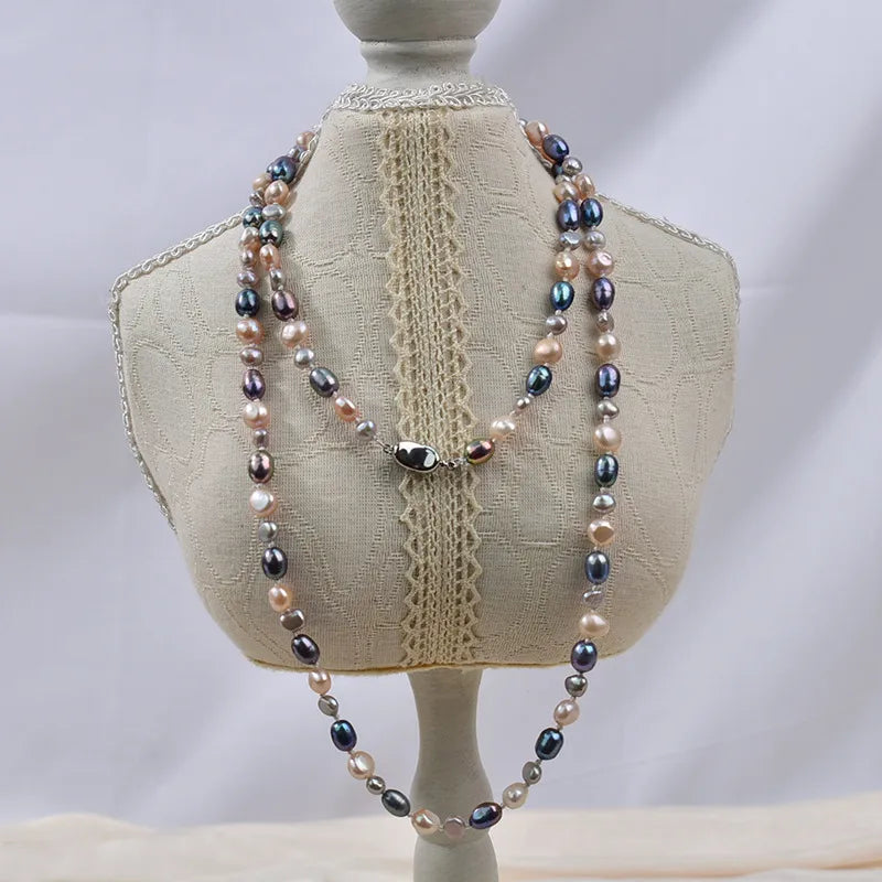 Autumn Winter Pearl Mixed Color Long Sweater Necklace Women's Fashion Jewelry Original Design Luxury Sensation Elegant Pearl Necklace
