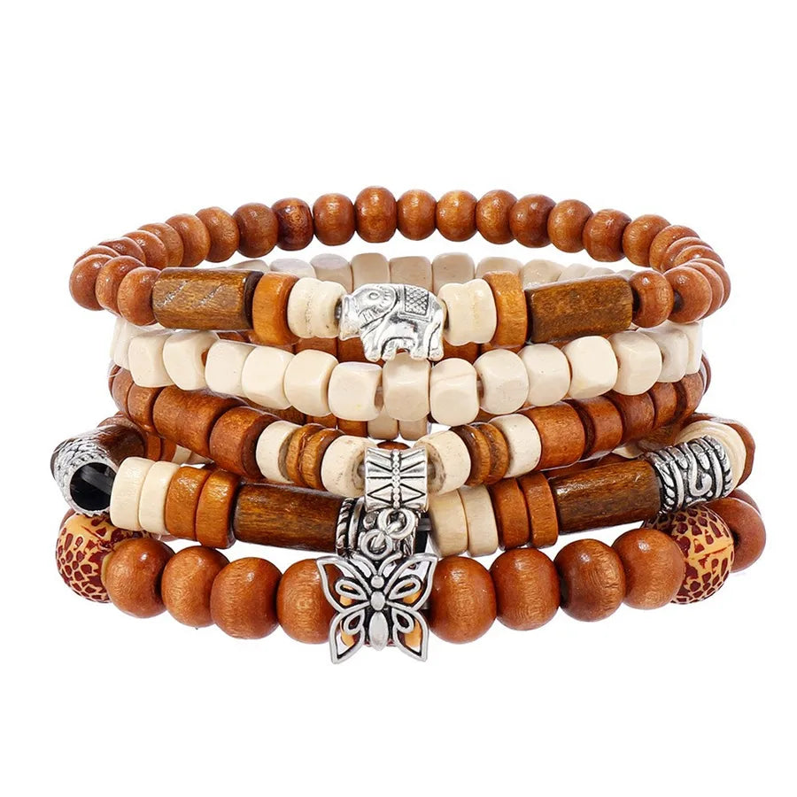 Retro Round Wood Beaded Men's Bracelets
