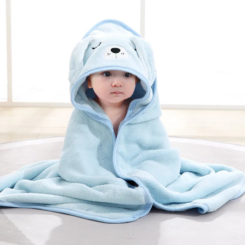 Baby Cartoon Bag Blanket Coral Fleece Absorbent Children's Bath Towel Embroidered Blanket with Hood Cloak Soft Newborn Blanket