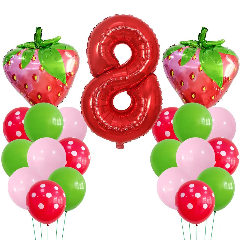 Casual Cute Number Strawberry Aluminum Film Birthday Festival Balloons