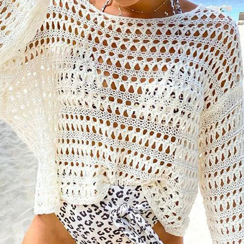 women's vacation simple style solid color hollow out cover ups