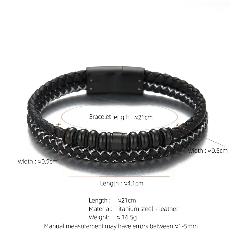 Simple Style Solid Color Stainless Steel Pu Leather Silver Plated Men's Bracelets