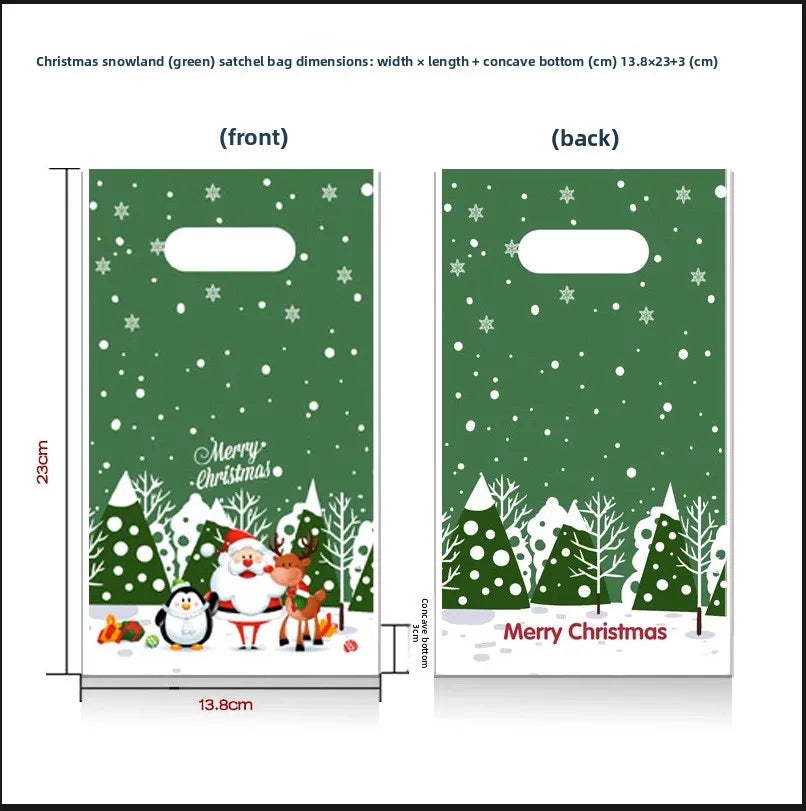 Christmas Cartoon Plastic Gift Bags Candy Packaging Handheld Storage Bags Flat Mouth Holiday Themed Printed Red Green