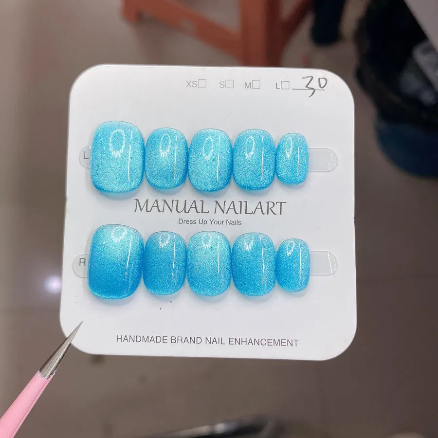 Handmade Wearable Nail Art Phototherapy Finished Product Sparkling Crystal Stone Cat's Eye Removable Starry Sky Pattern Simple Style