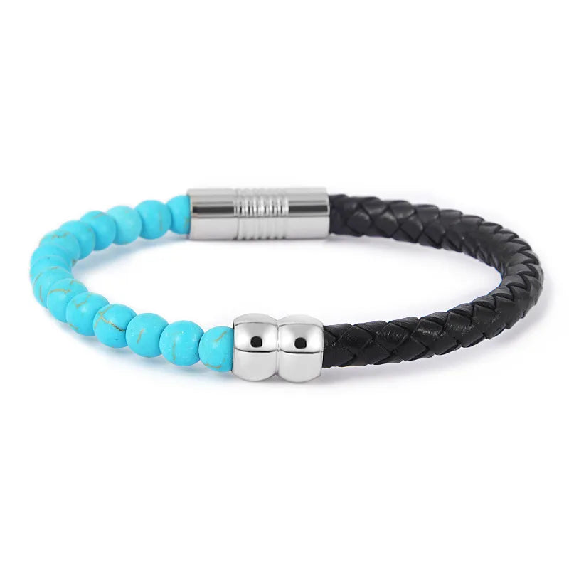 Retro Geometric Agate Titanium Steel Men's Bangle