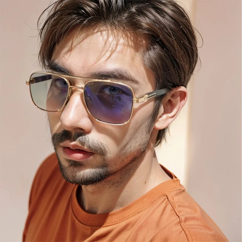 Vacation Solid Color Pc Gradient Tinted Lenses Square Full Frame Men's Sunglasses