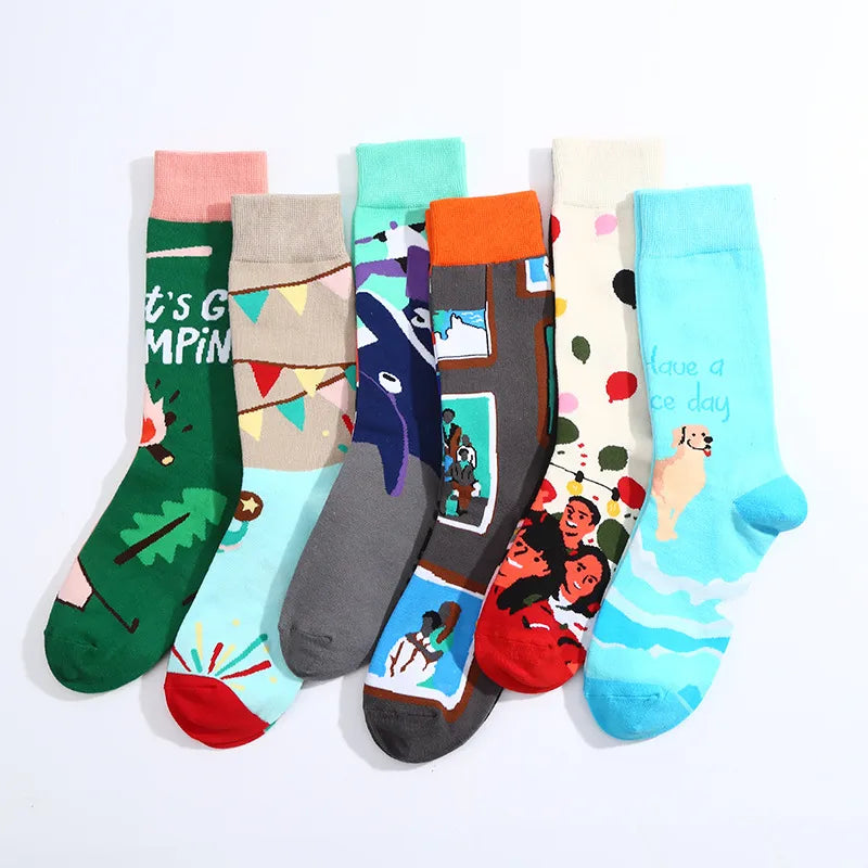 Unisex Modern Style Human Letter Cotton Crew Socks 10 Pairs Per Pack