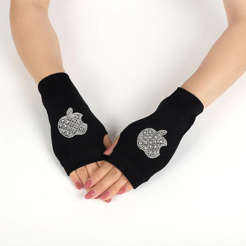 unisex retro bear owl flower knitted fabric gloves 1 pair