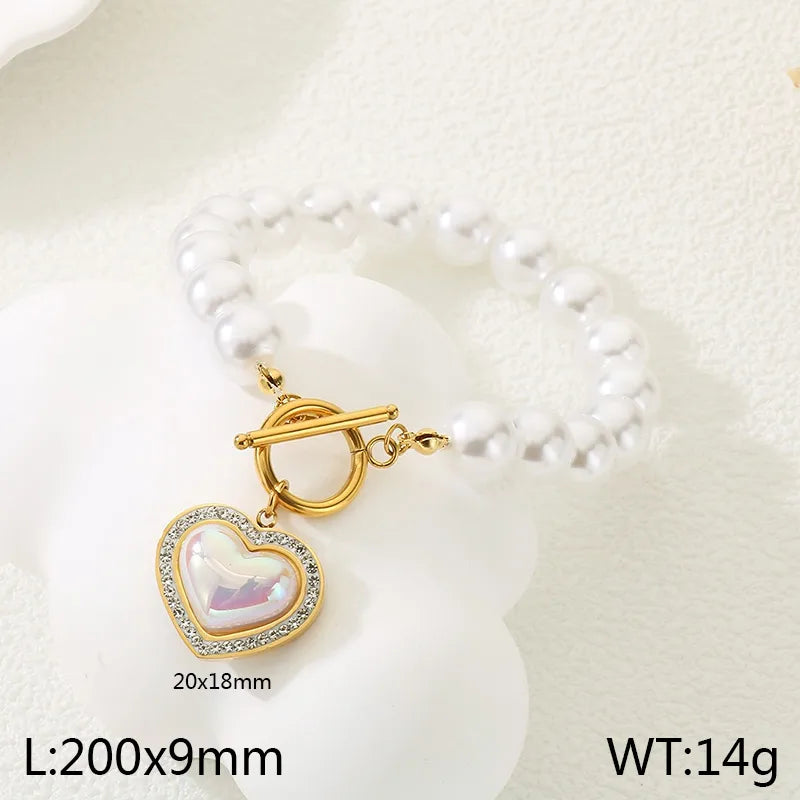 Beach Sweet New Style Starfish Conch Heart Shape 304 Stainless Steel 18K Gold Plated Beaded Chain Bracelets In Bulk