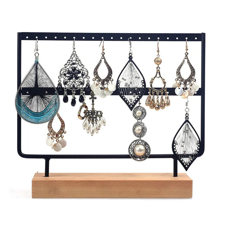 Simple Style Rectangle solid wood Metal Jewelry Display Jewelry Rack