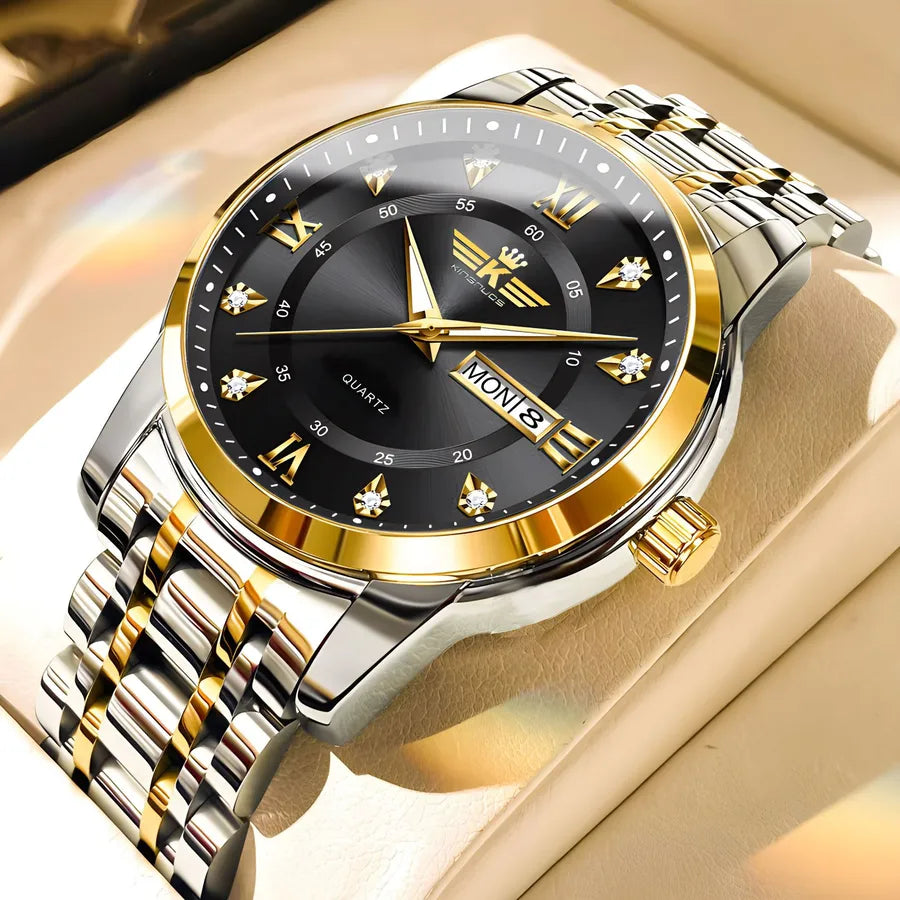 Casual Color Block Single Folding Buckle Quartz Watch Men's Watches