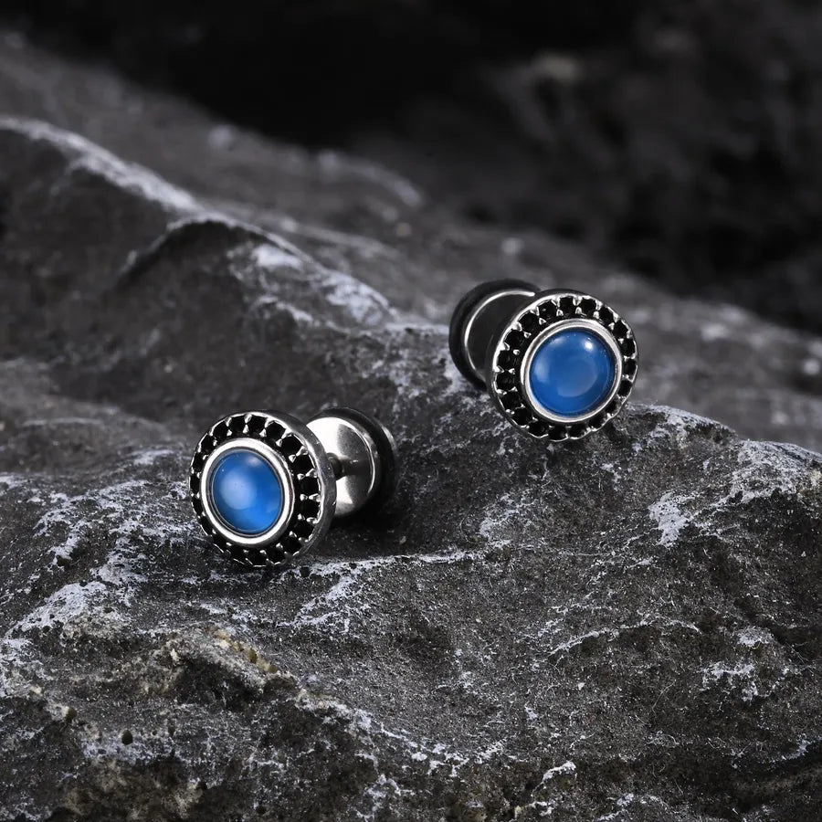 1 Piece Punk Simple Style Round Inlay 201 Stainless Steel Opal Zircon Ear Studs