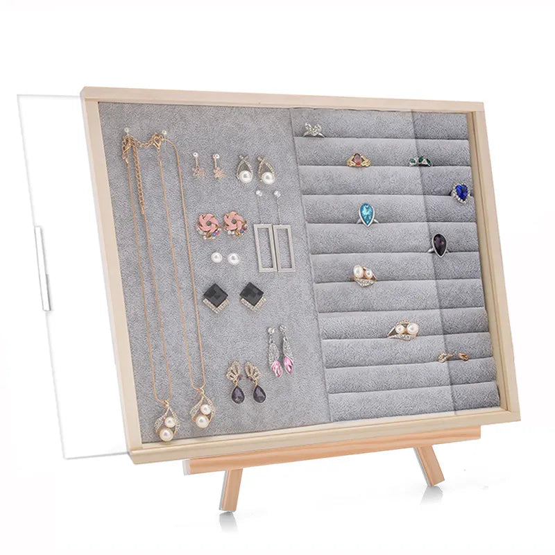 Solid wood dustproof jewelry box wall-mounted household earrings earrings display rack ring storage tray necklace earrings box
