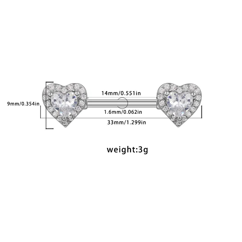 1 Piece Nipple Rings & Studs Solid Color Sports Commute Heart Shape Butterfly 316 Stainless Steel  Alloy Copper Plating Inlay Acrylic Rhinestones Zircon White Gold Plated Nipple Rings & Studs