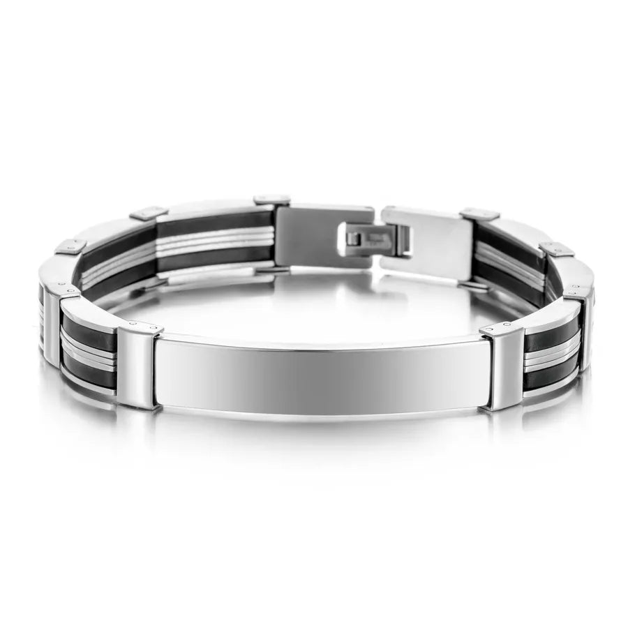 Vacation Punk British Style Solid Color 304 Stainless Steel Silica Gel Men's Bracelets