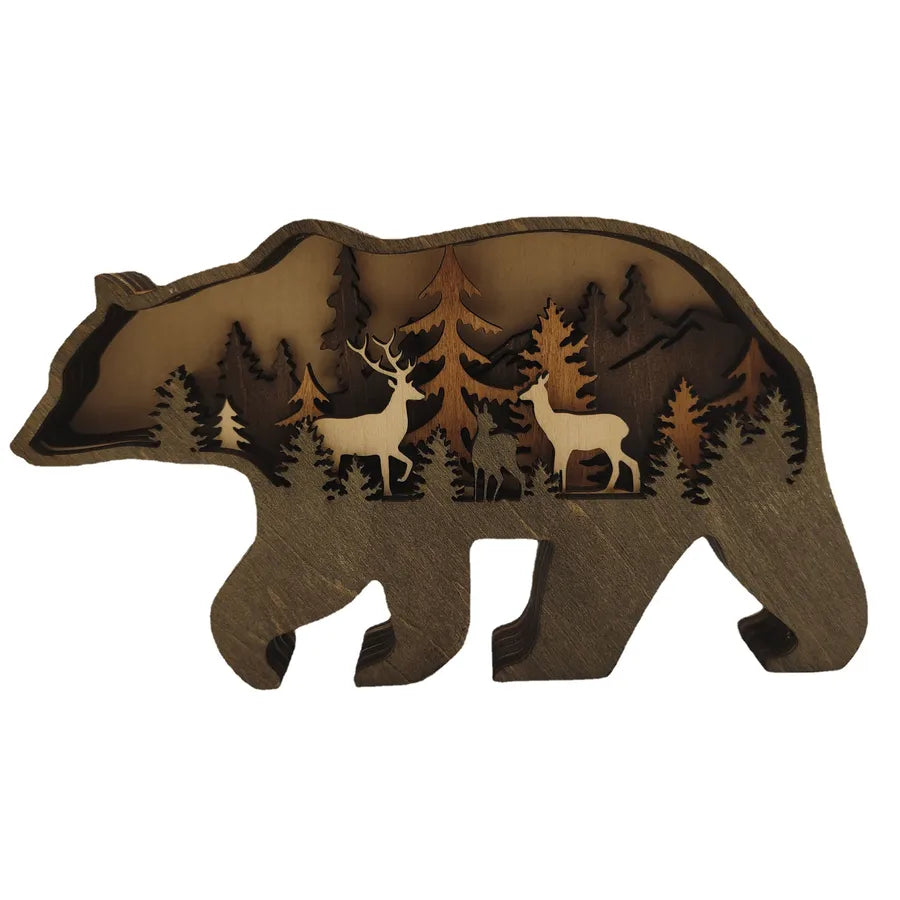 Christmas Theme Wooden Craft Creative North American Forest Animal Home Decoration Deer Brown Bear Figurine Wedding Birthday