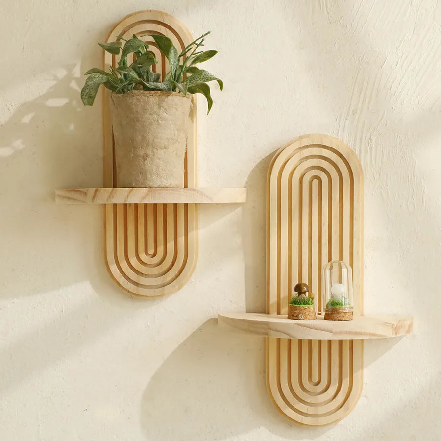 Simple Style Oval Wood Storage Rack Wall Art