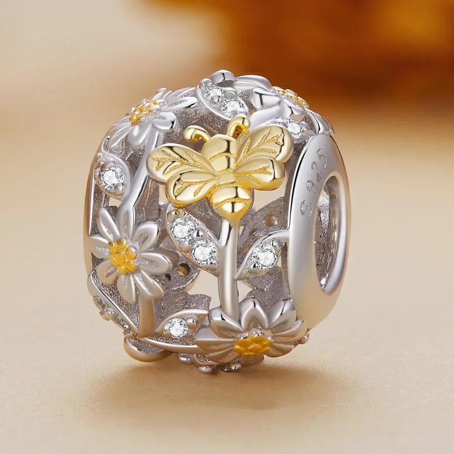 Aifule  Popular S925 Zircon Daisy Bee Handmade DIY Bead String Jewelry Beads Scattered Beads Bsc818