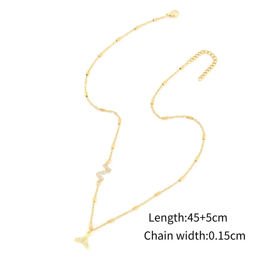 Wholesale Jewelry Elegant Simple Style Classic Style Letter Fish Tail 201 Stainless Steel Copper Zircon Tube Pendant Necklace