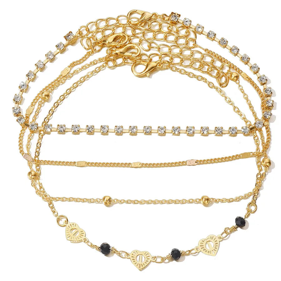 retro Bohemian beach anklet set fashion simple wind color diamond butterfly multi-layer anklet wholesale