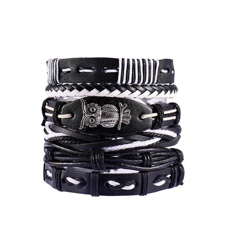 ethnic style feather pu leather alloy patchwork men's bracelets