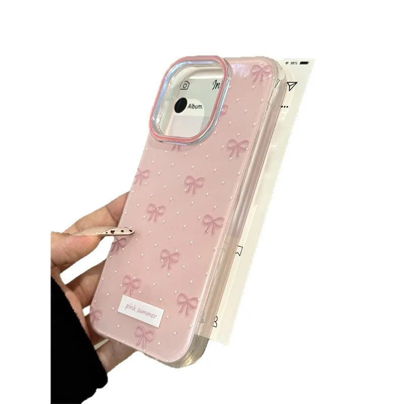 Cute Single Layer Foundation Butterfly Knot Phone Case For iPhone 16 Pro Max Apple 15 New Model 14 Pro Lovely 13 P Silicone Matte Black