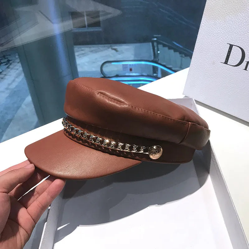 women's elegant business basic solid color wide eaves beret hat