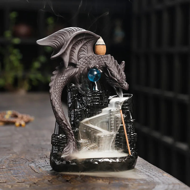 purple sand pterosaur backflow incense burner creative ceramic Castle pterosaur backflow smoke incense burner ornaments crafts