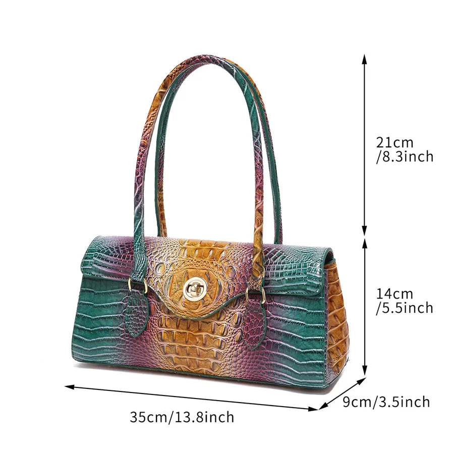 Women's Large Pu Leather Geometric Basic Vintage Style Square Lock clasp Handbag
