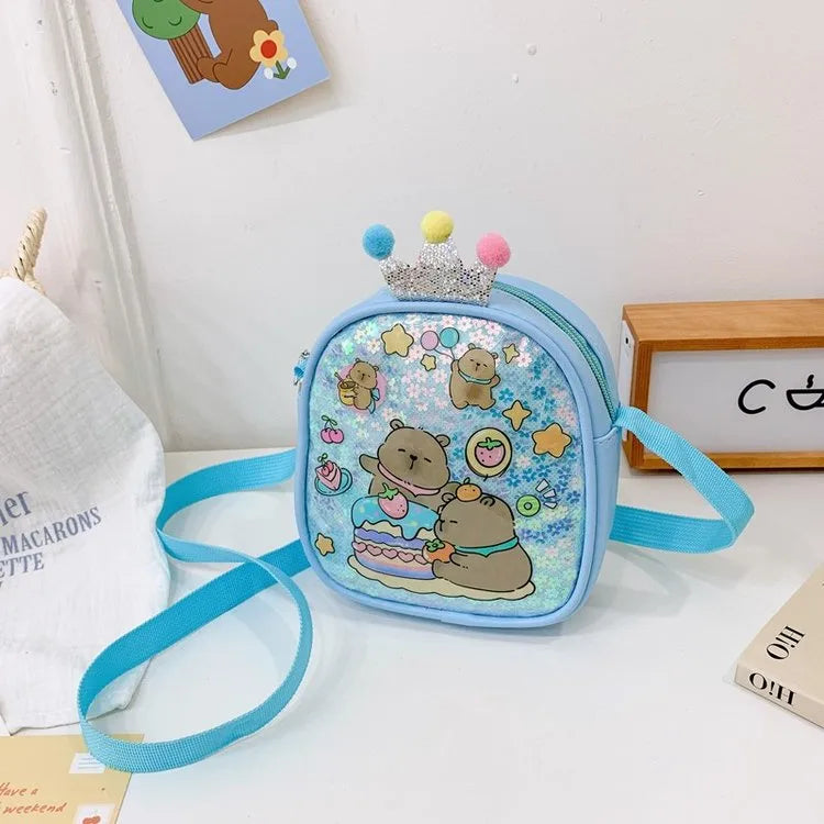 Kid'S Pu Leather Cartoon Capybara Cute Square Zipper Shoulder Bag