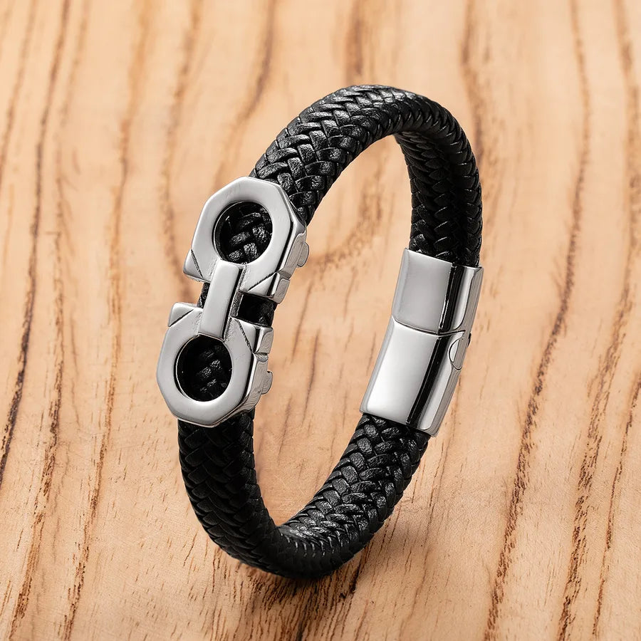 Vintage Style Punk Classic Style Geometric 316 Stainless Steel  Pu Leather Men's Bracelets