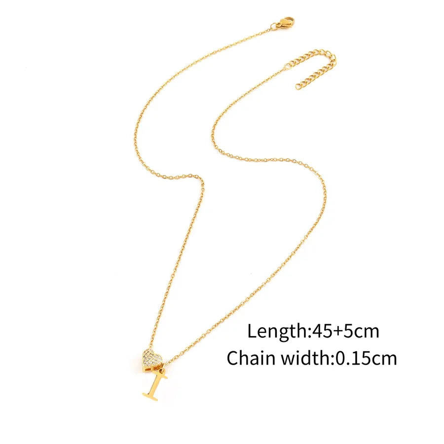 Wholesale Jewelry Elegant Simple Style Classic Style Letter Heart Shape 201 Stainless Steel 304 Stainless Steel Copper Zircon cable chain Pendant Necklace