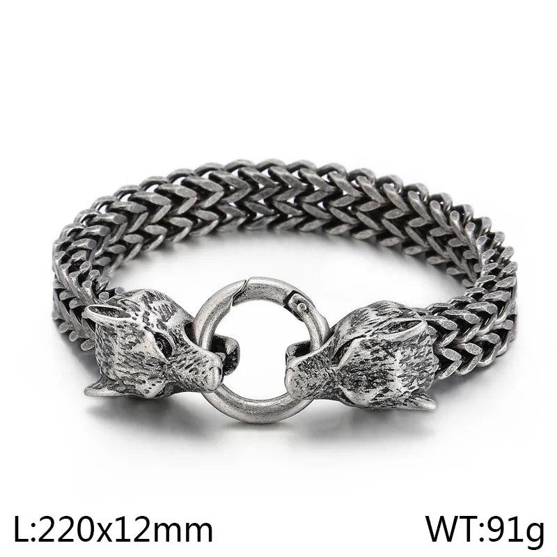 Vintage Style Wolf 304 Stainless Steel 18K Gold Plated Men's Bracelets