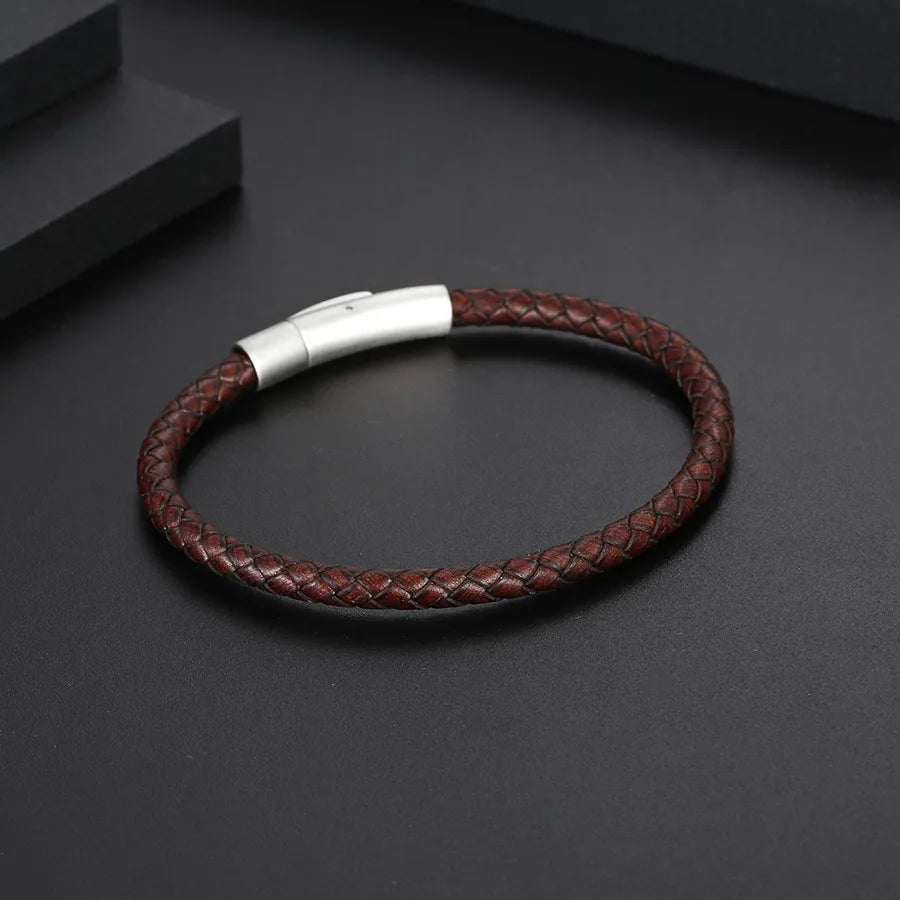 Classic Style Commute Color Block 304 Stainless Steel Pu Leather Polishing Men's Bangle
