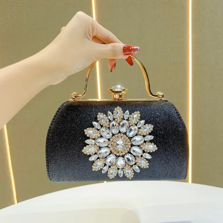 New European Style Water Diamond Embedded Women's Sunflower Evening Bag Shoulder Crossbody Bag For Women Square PVC Handbag