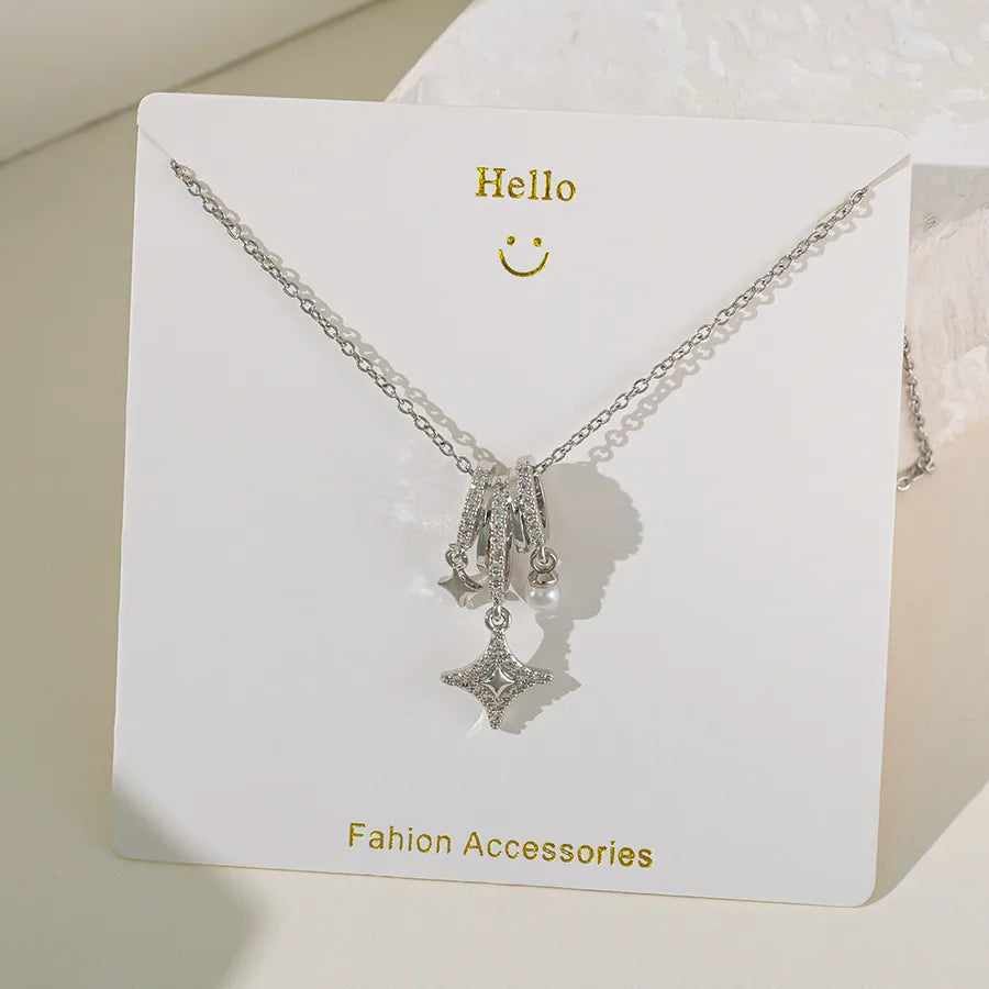 Wholesale Jewelry Elegant Glam Geometric Flower Butterfly 304 Stainless Steel Copper Plating cable chain Pendant Necklace
