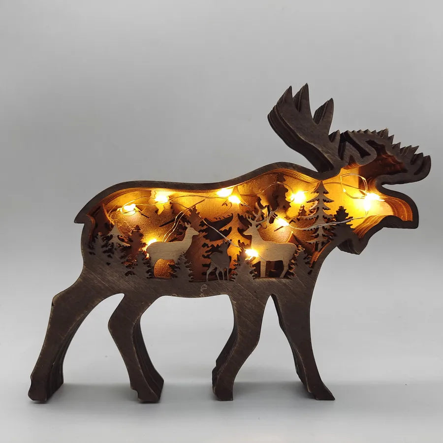 Christmas Theme Wooden Craft Creative North American Forest Animal Home Decoration Deer Brown Bear Figurine Wedding Birthday