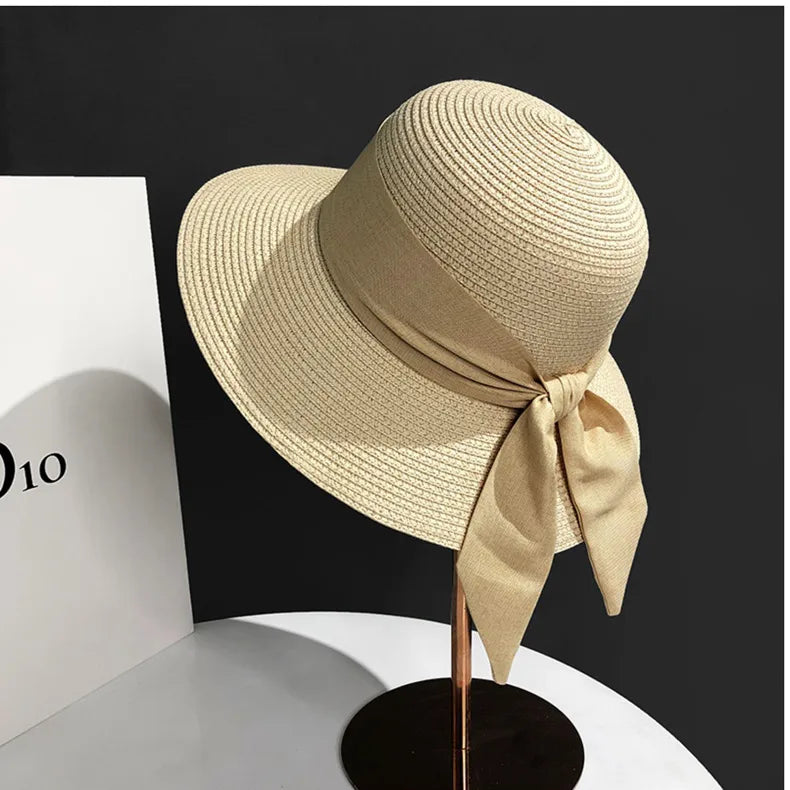 Women's Elegant Vacation Simple Style Bow Knot Big Eaves Straw Hat