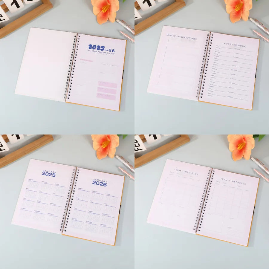 New A5 Spiral Notebook For Students -2026 Academic Year Course Planner Calendar Floral And Giraffe Patterned Notebook