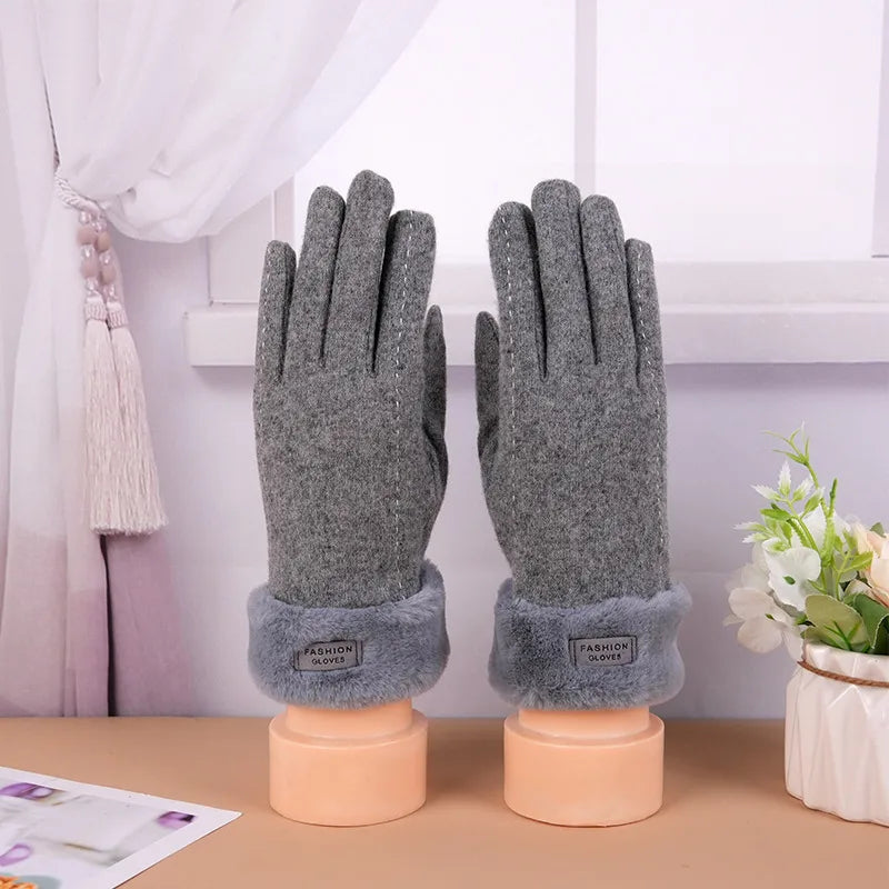 Cashmere gloves women winter factory hair wholesale warm outdoor riding windproof cold plus velvet padded knitted gloves